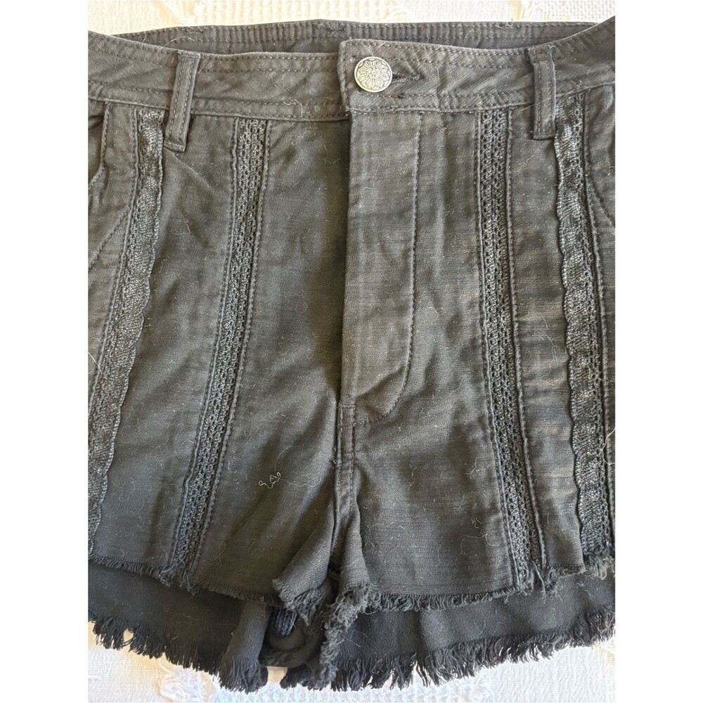 Free People Black Frayed Hem Jean Shorts